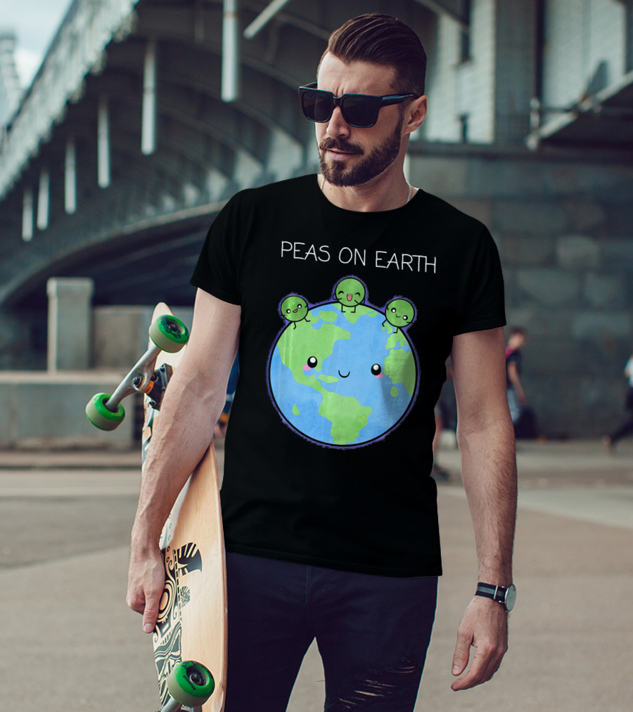 Peas On Earth Cute Cartoon Planet With Happy Faces T-Shirt