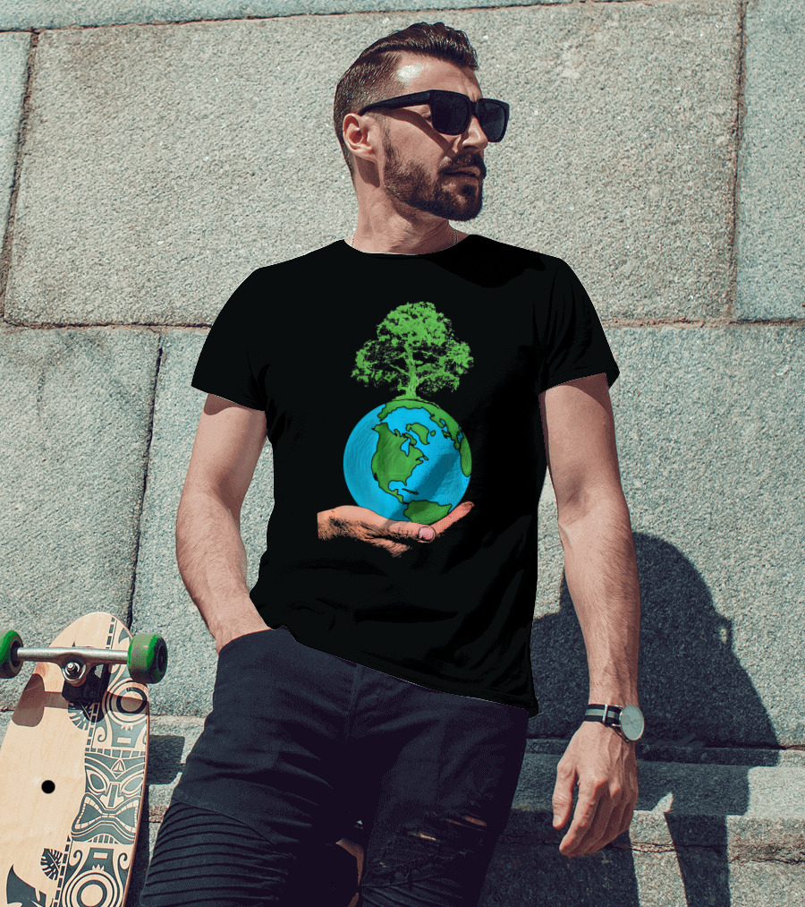 Earth Day Protect Green Environment Tree On Globe In Hand T-Shirt