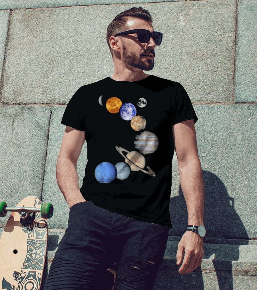 Planet Solar System Earth Moon Sun Mars Jupiter Saturn Neptune Uranus T-Shirt