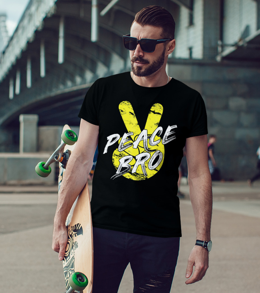 PEACE Bro Peace Sign Yellow Tex T-Shirt