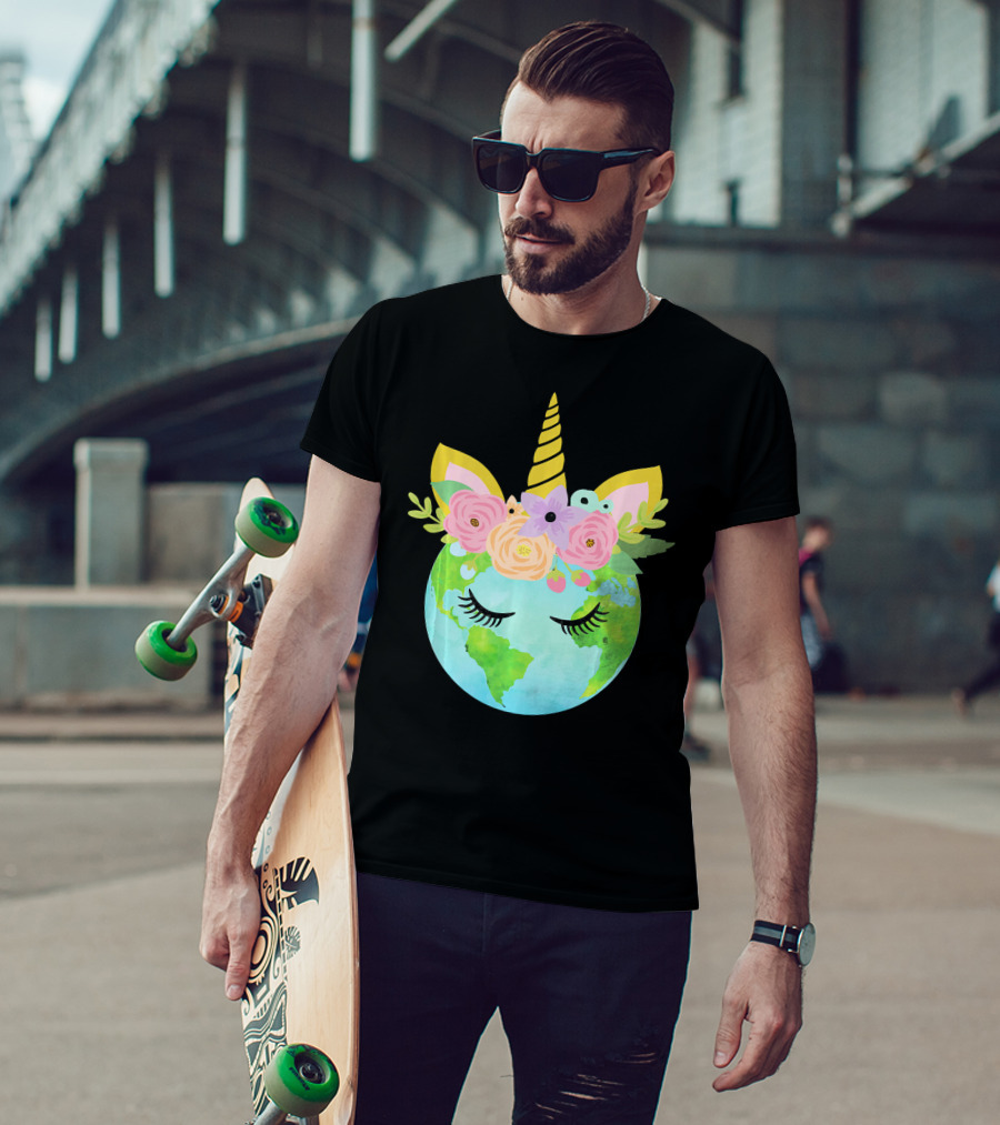 Floral Unicorn Globe For Earth Day T-Shirt