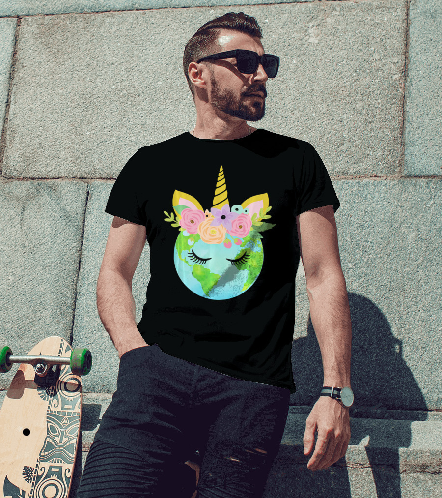 Floral Unicorn Globe For Earth Day T-Shirt