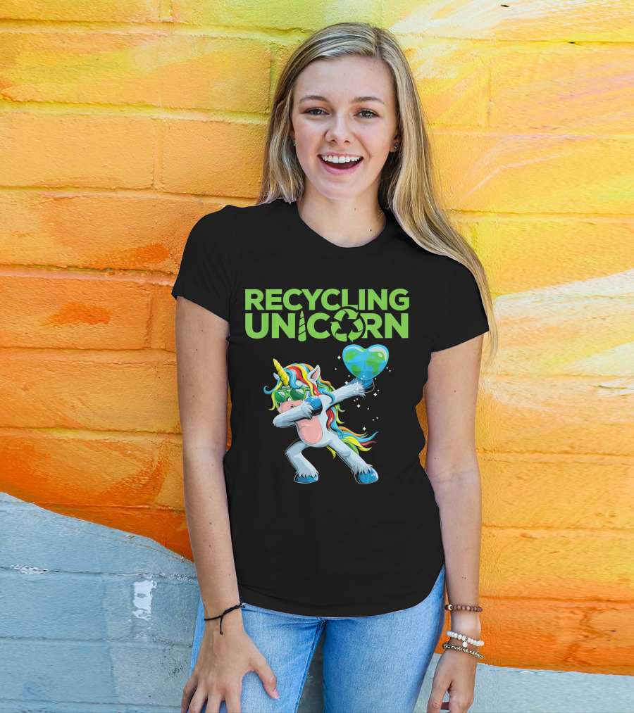 Recycling Unicorn Dabbing With Earth Heart T-Shirt