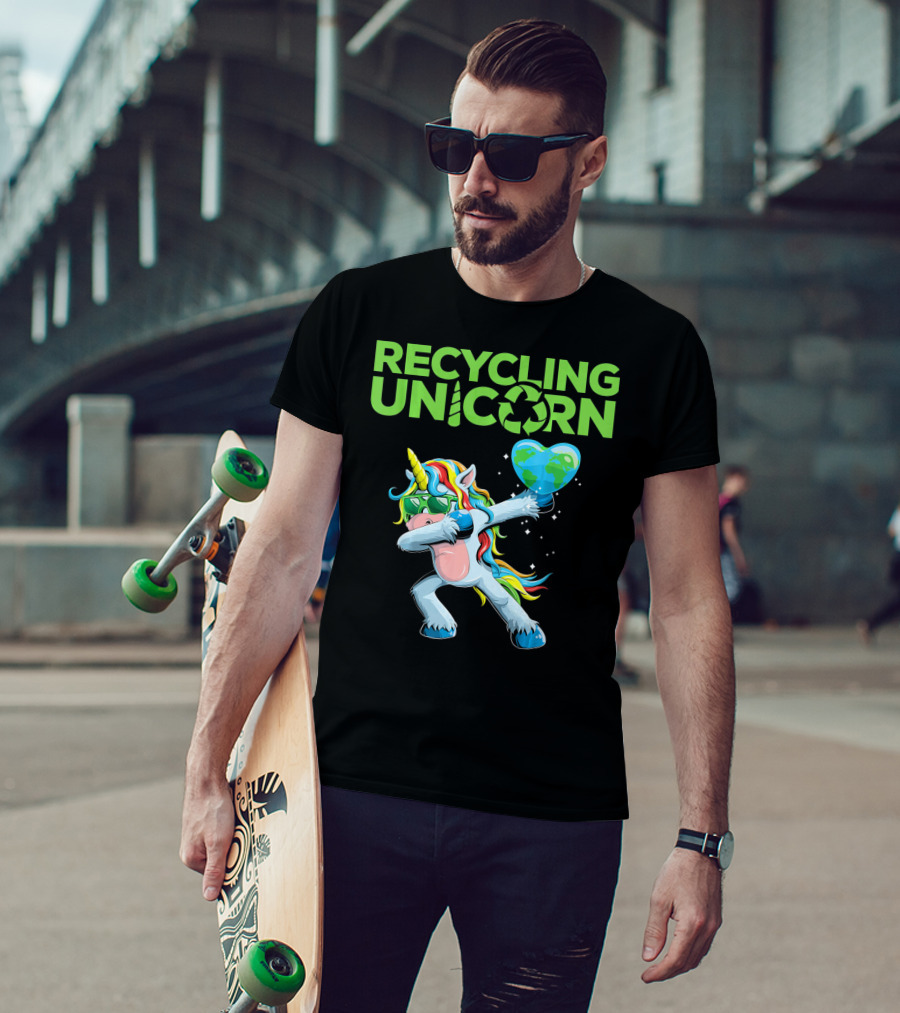 Recycling Unicorn Dabbing With Earth Heart T-Shirt