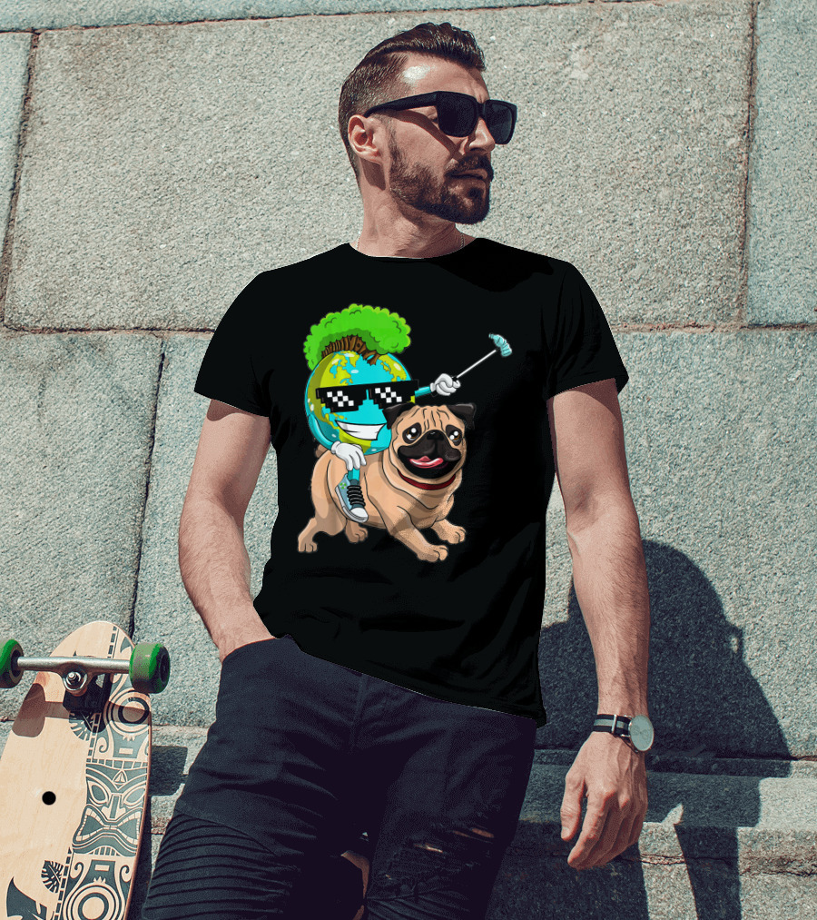 Earth Day Pug With Cool Recycling Globe And Sunglasses T-Shirt