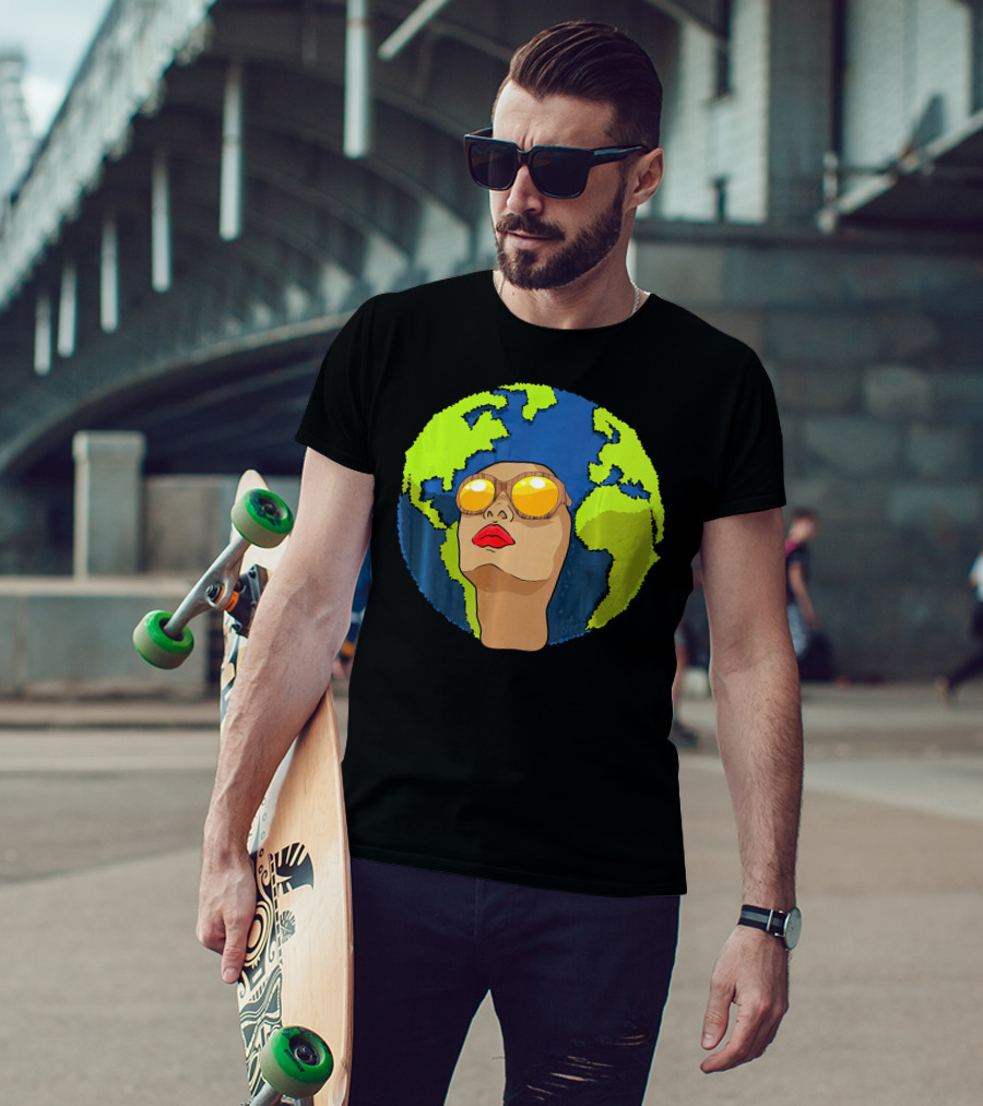 Arbor Mother Earth Day Sunglasses Reflection Globe Face T-Shirt