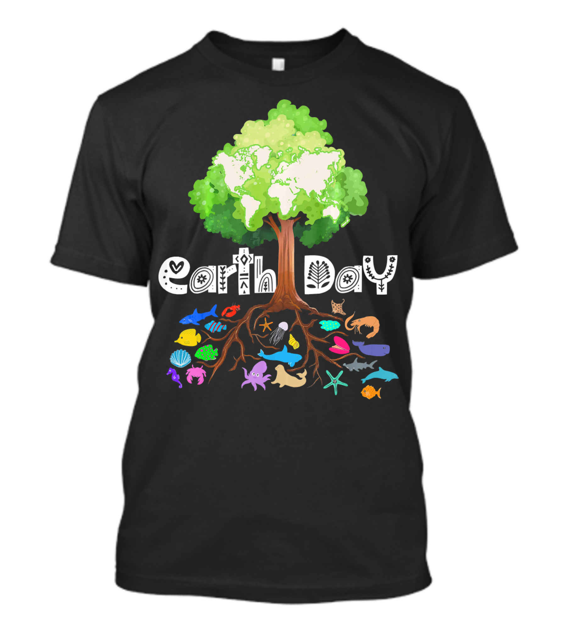 Earth Day Tree And Marine Life For Kids Women Men Adult Nat T-Shirt