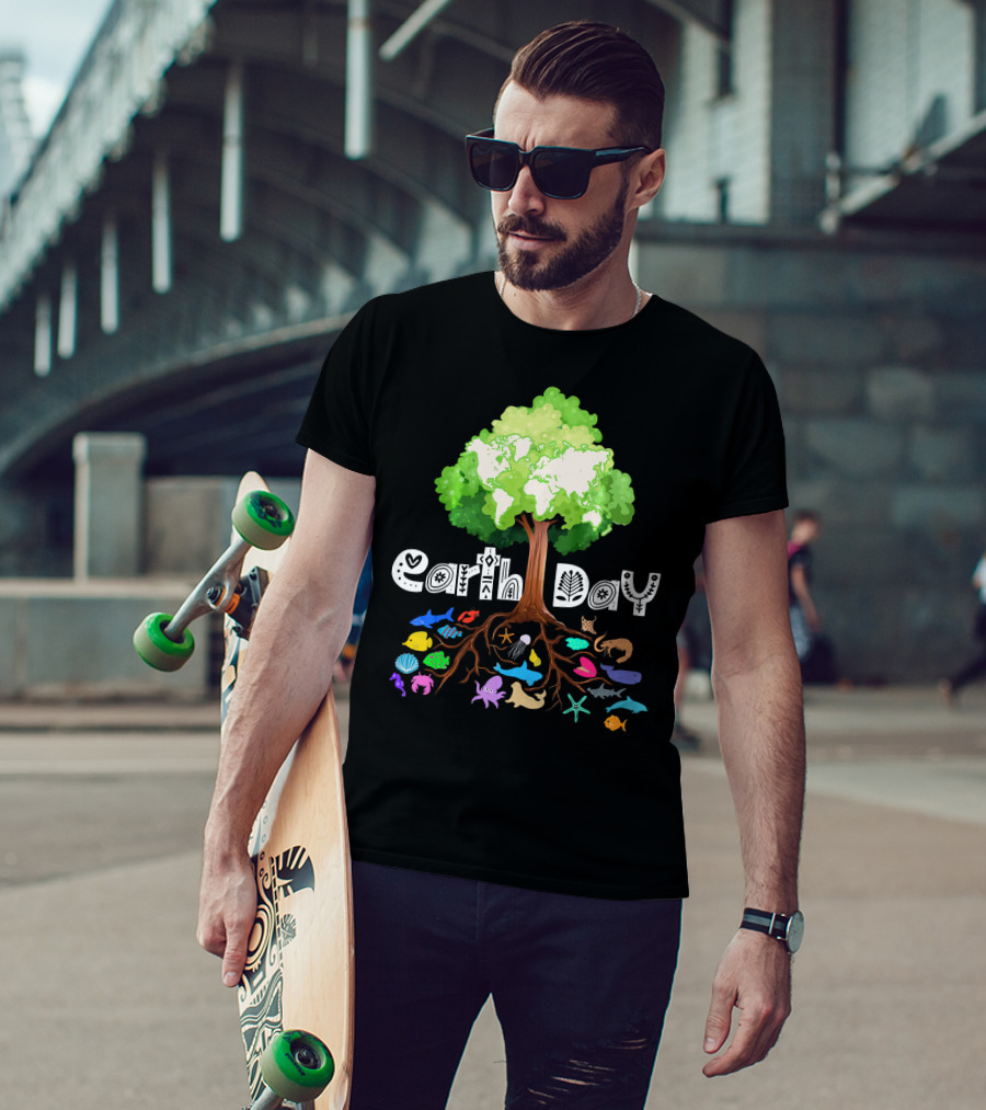 Earth Day Tree And Marine Life For Kids Women Men Adult Nat T-Shirt