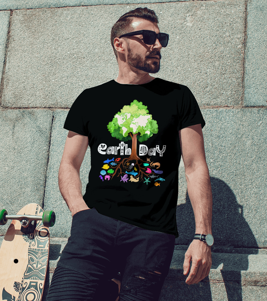 Earth Day Tree And Marine Life For Kids Women Men Adult Nat T-Shirt