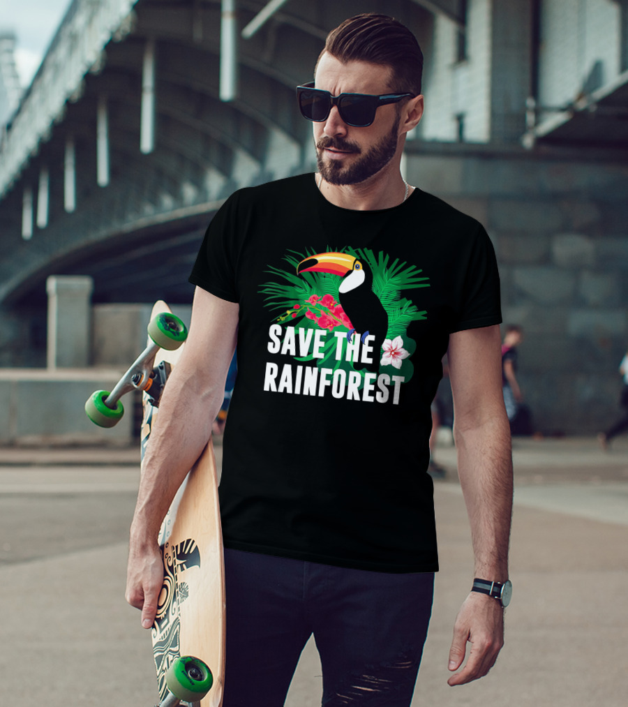 Save The Rainforest Earth Day Toucan And Tropical Flowers T-Shirt