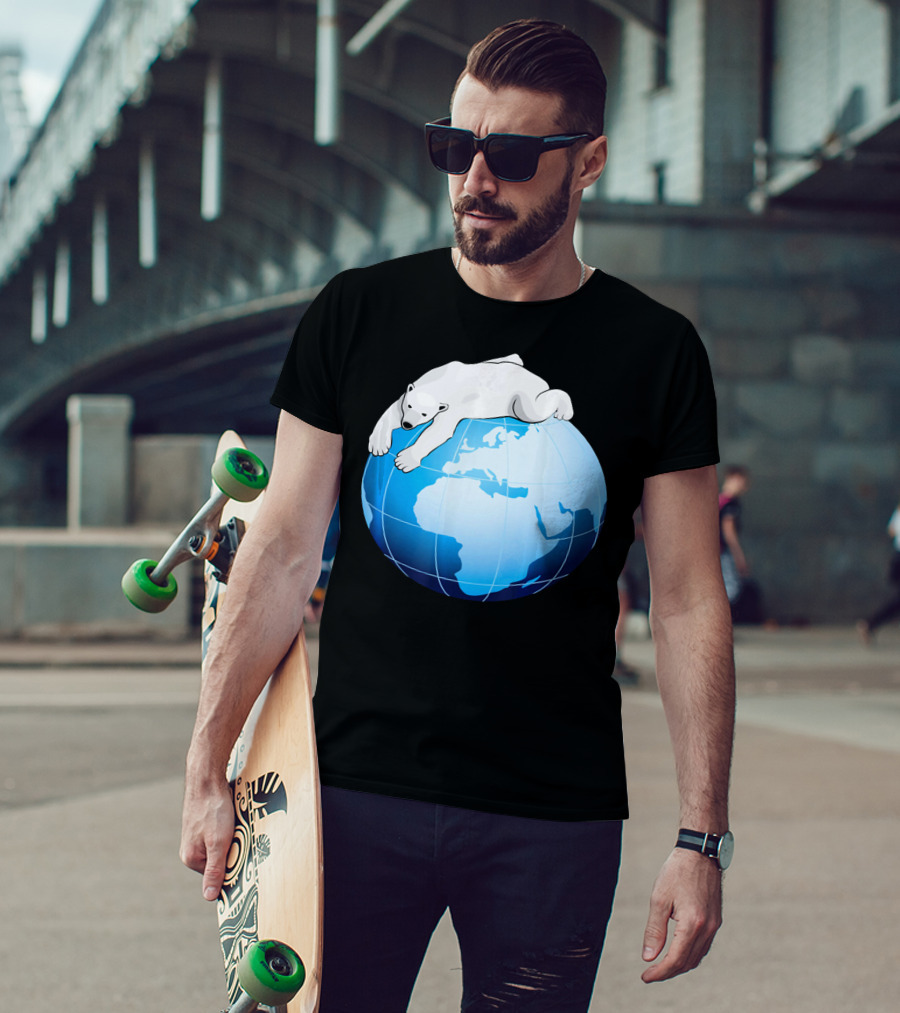 Cute Polar Bear Hugging Earth For Earth Day T-Shirt