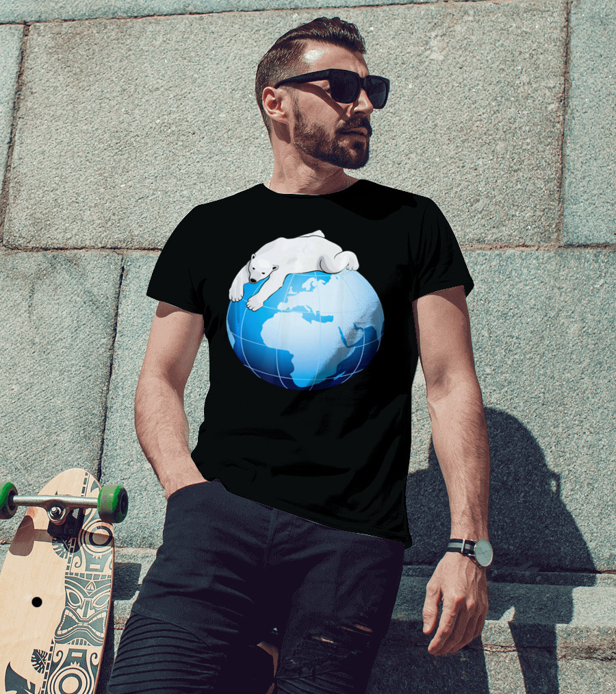 Cute Polar Bear Hugging Earth For Earth Day T-Shirt