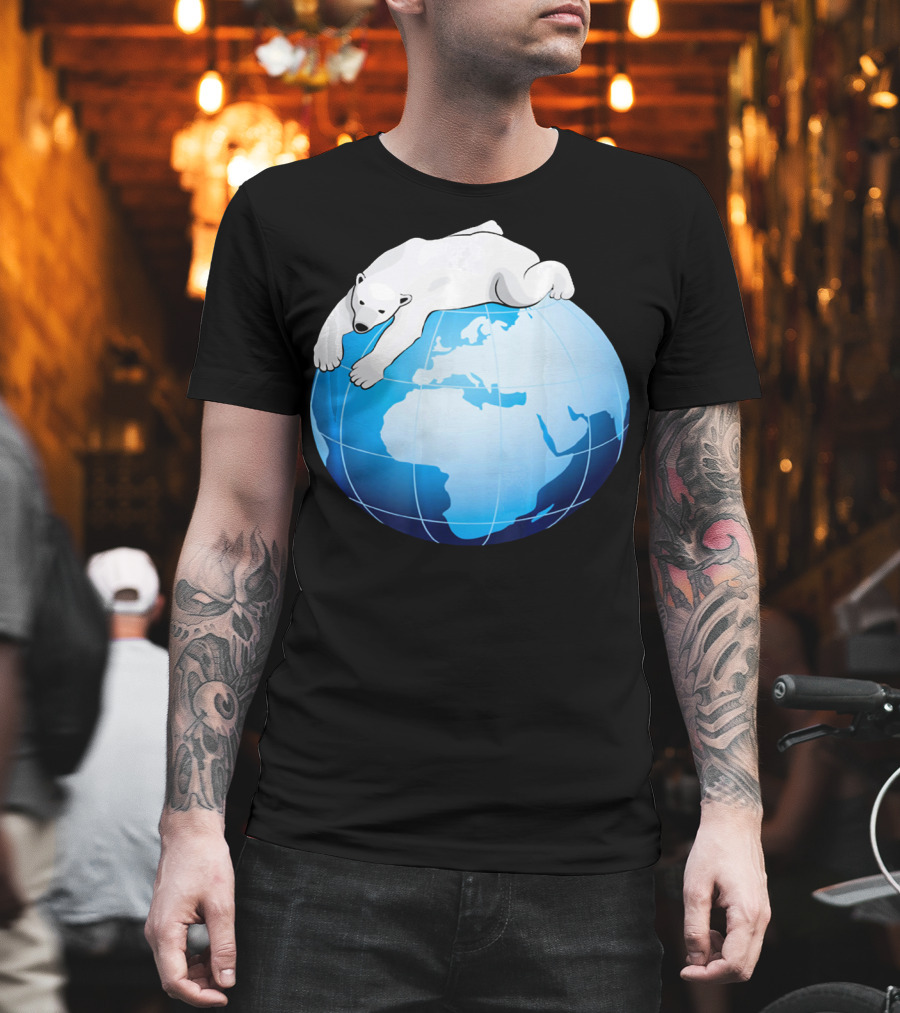 Cute Polar Bear Hugging Earth for Earth Day T-Shirt