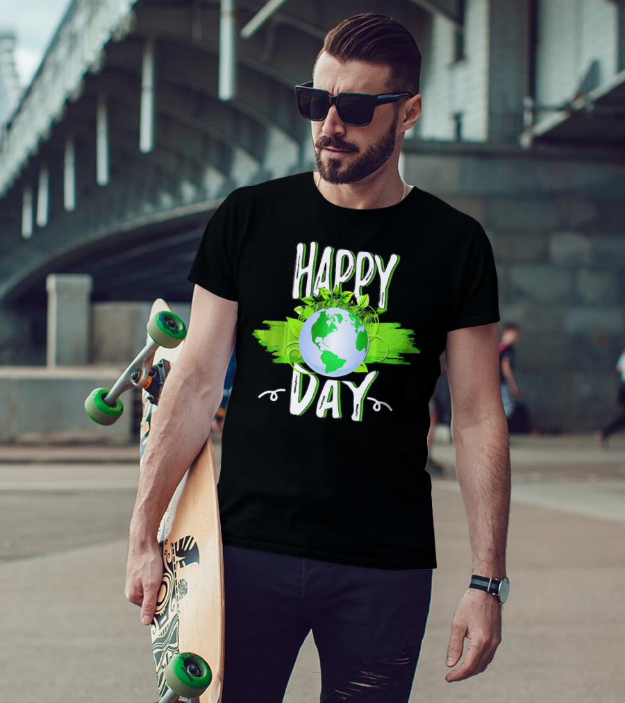 Happy Day Earth Green Leaves Planet T-Shirt