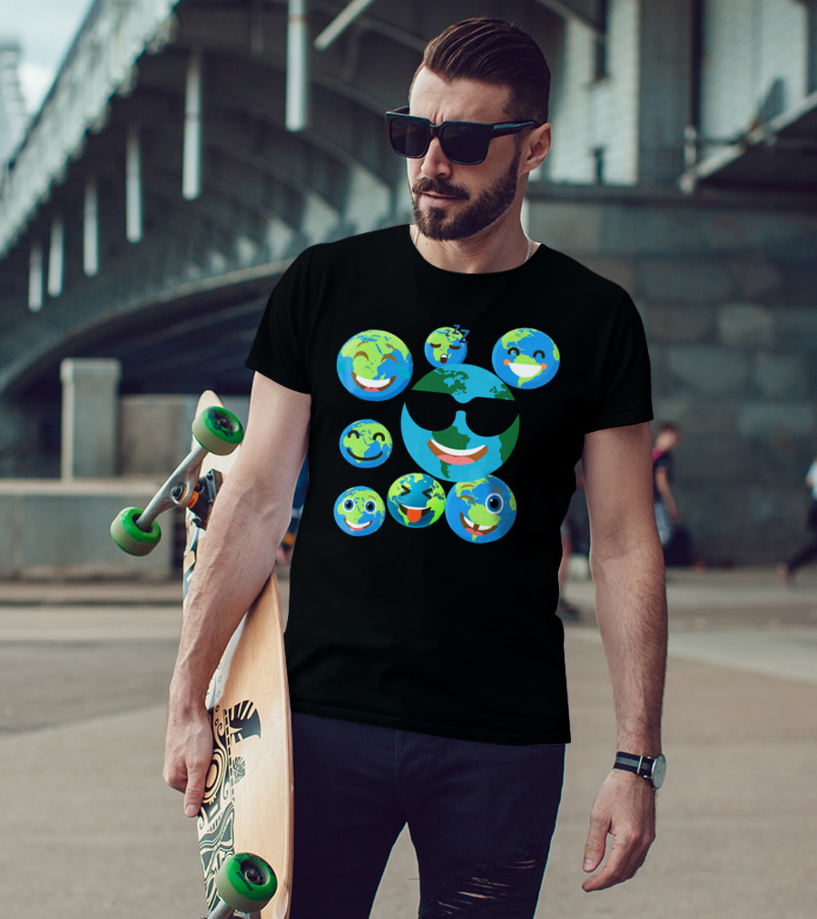 Cute Earth Emoji Smileys Emotion Faces T-Shirt