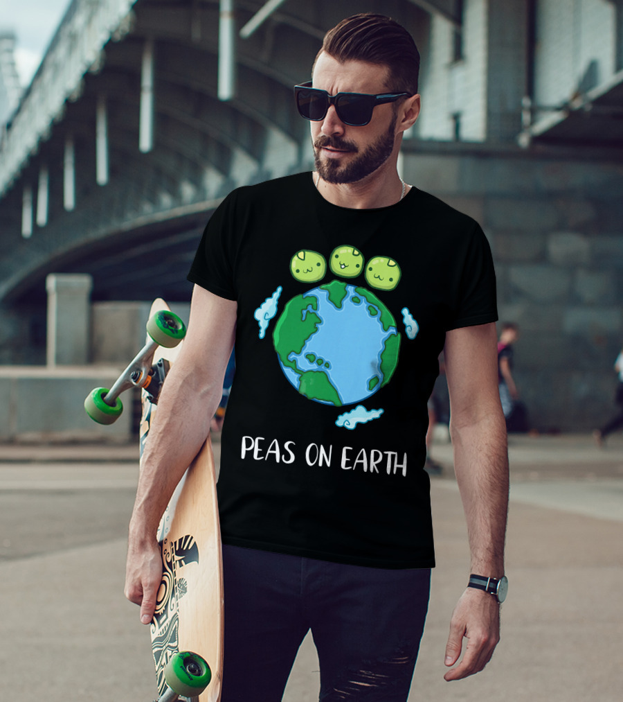 Peas On Earth Funny Peace Globe Cartoon T-Shirt