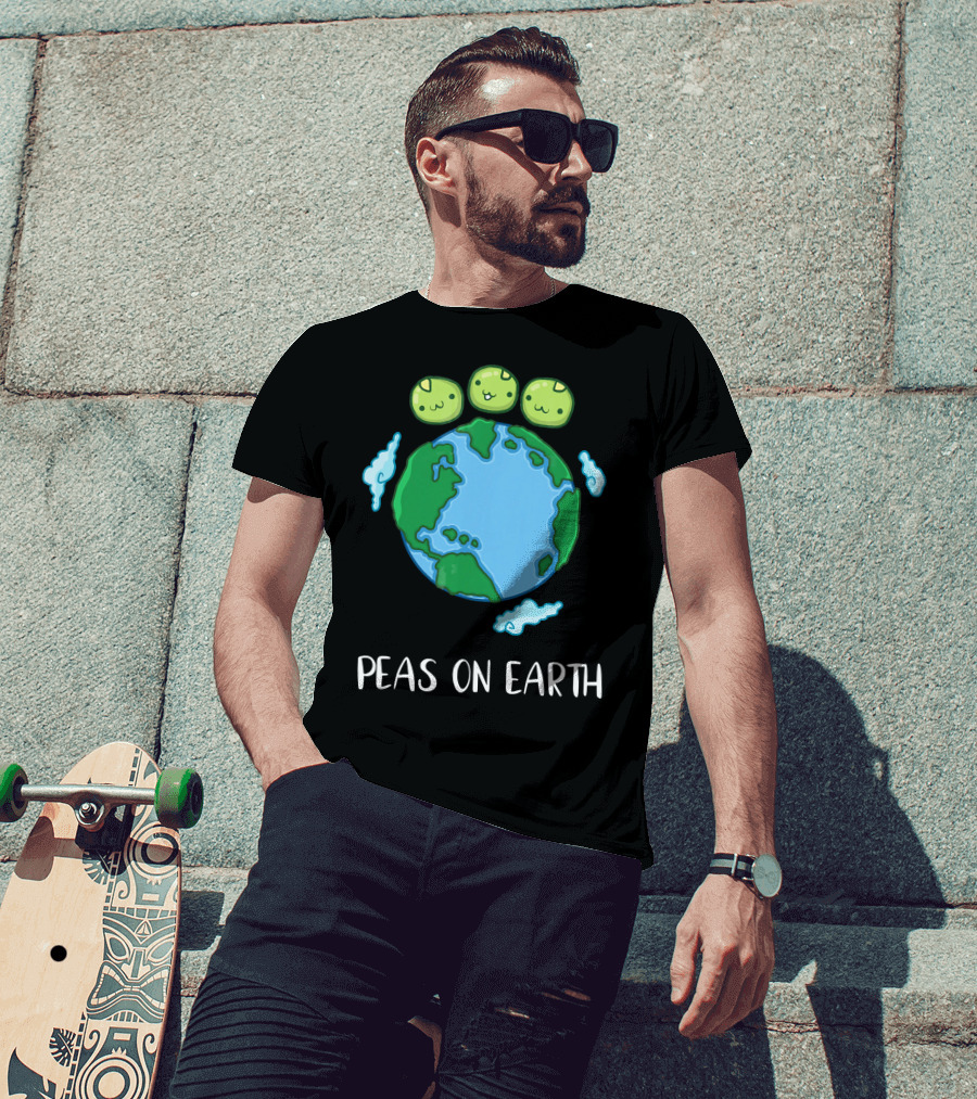 Peas On Earth Funny Peace Globe Cartoon T-Shirt