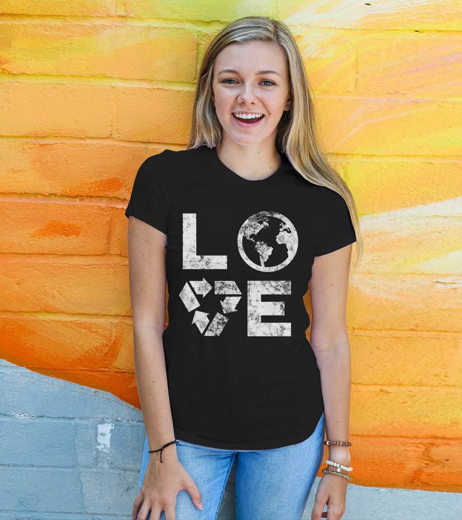 Love Earth Day Globe Recycle Typography T-Shirt
