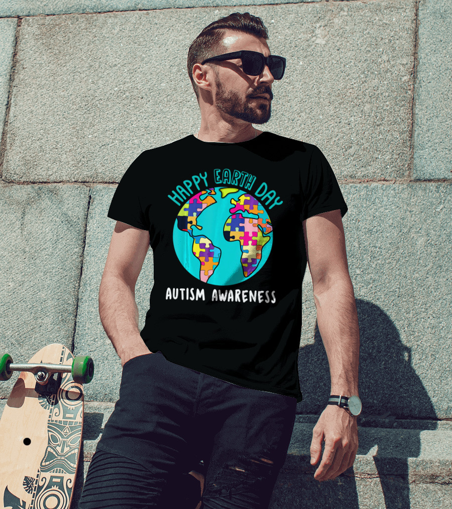 Happy Earth Day Autism Awareness Puzzle Globe T-Shirt