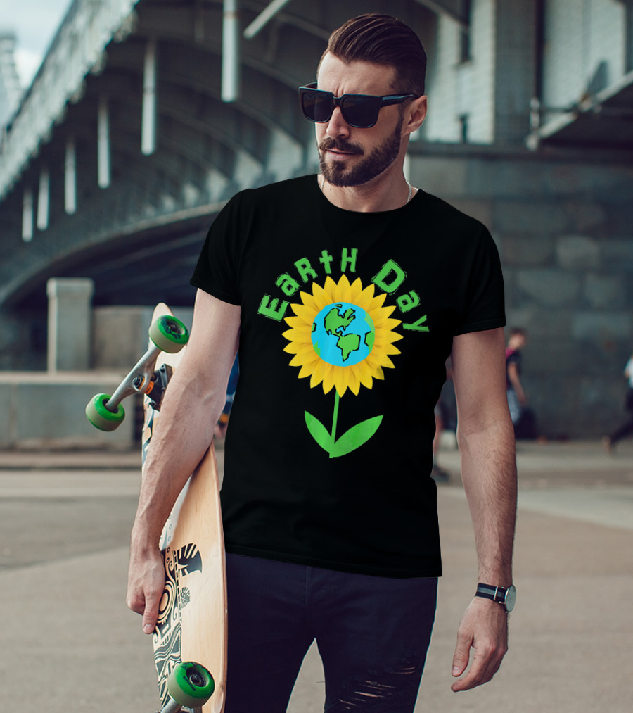 Earth Day Sunflower With Globe For Science Teacher T-Shirt