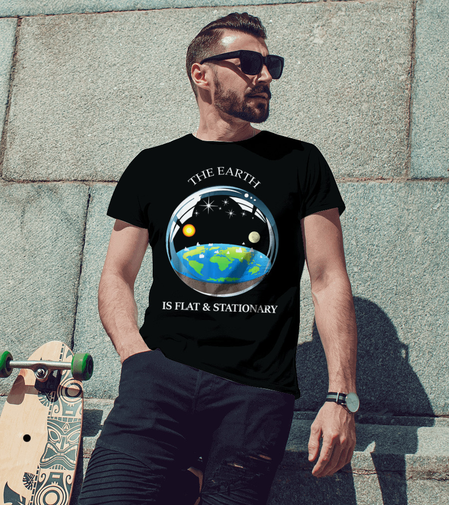 The Earth Is Flat And Stationary With Sun Moon And Stars T-Shirt