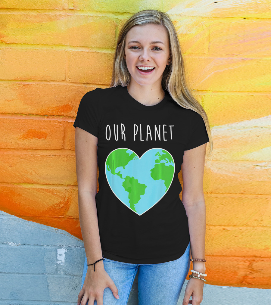 OUR PLANET Heart Earth Map Climate Change Awareness T-Shirt