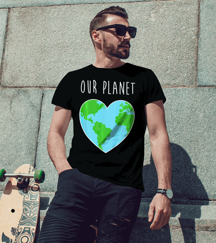 OUR PLANET Heart Earth Map Climate Change Awareness T-Shirt