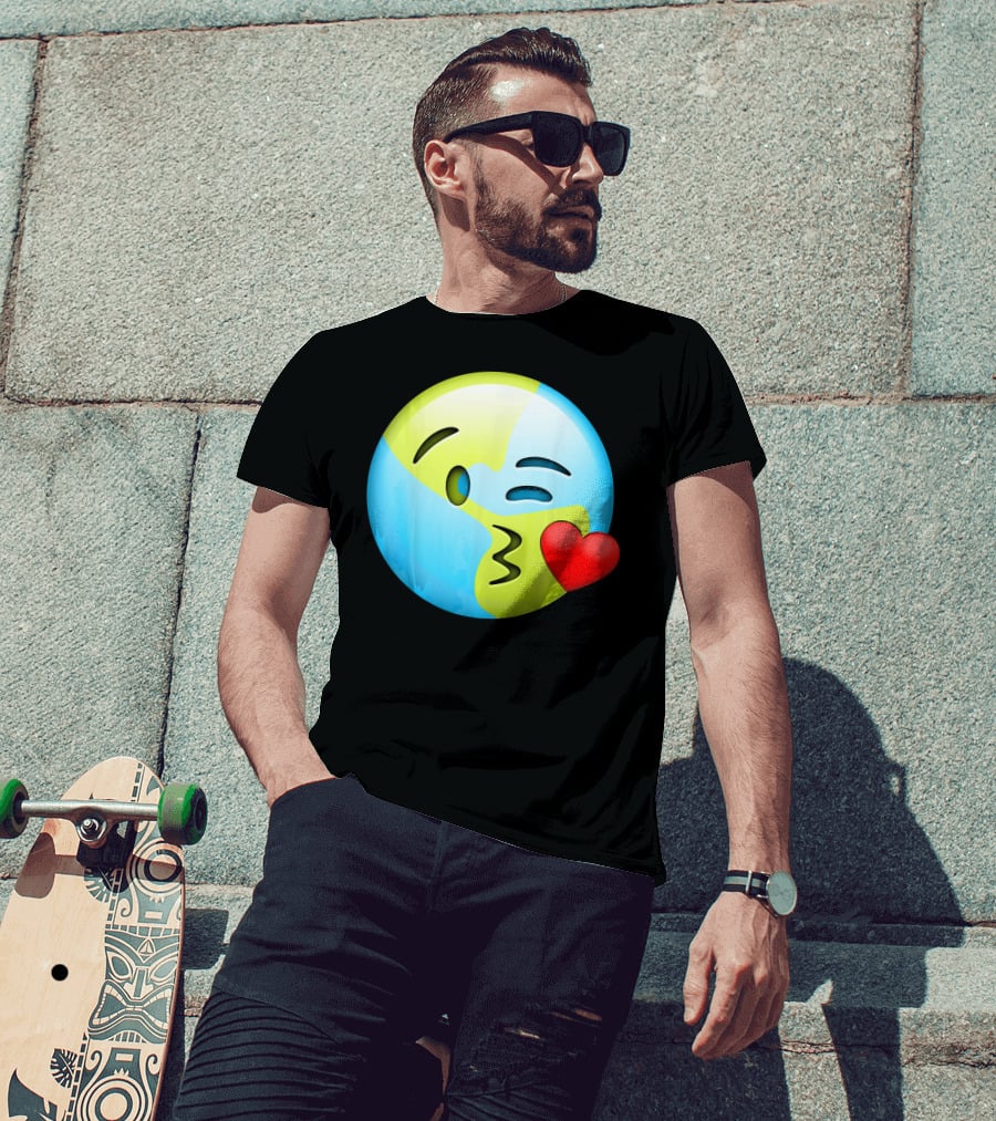 Cute Earth Day Kiss Emoji Lips Kids Emoticon T-Shirt