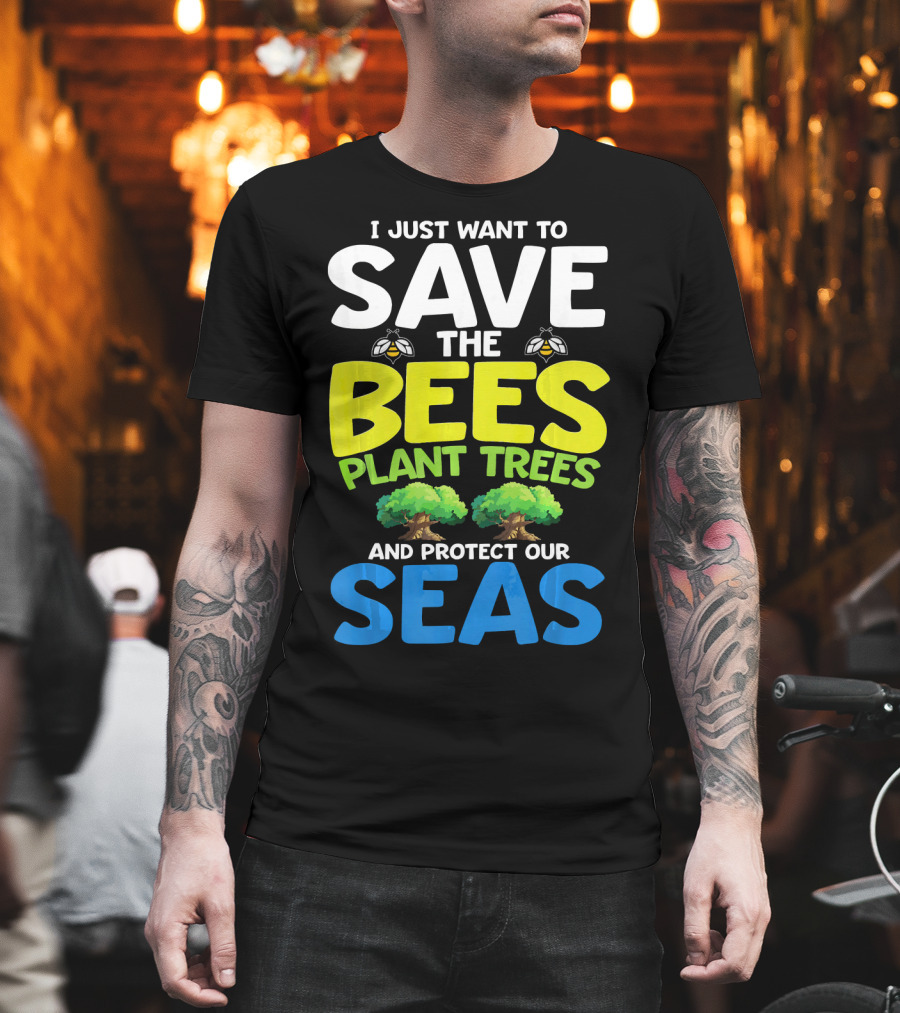 Save the Bees Plant Trees Protect Our Seas Earth Day Kids T-Shirt