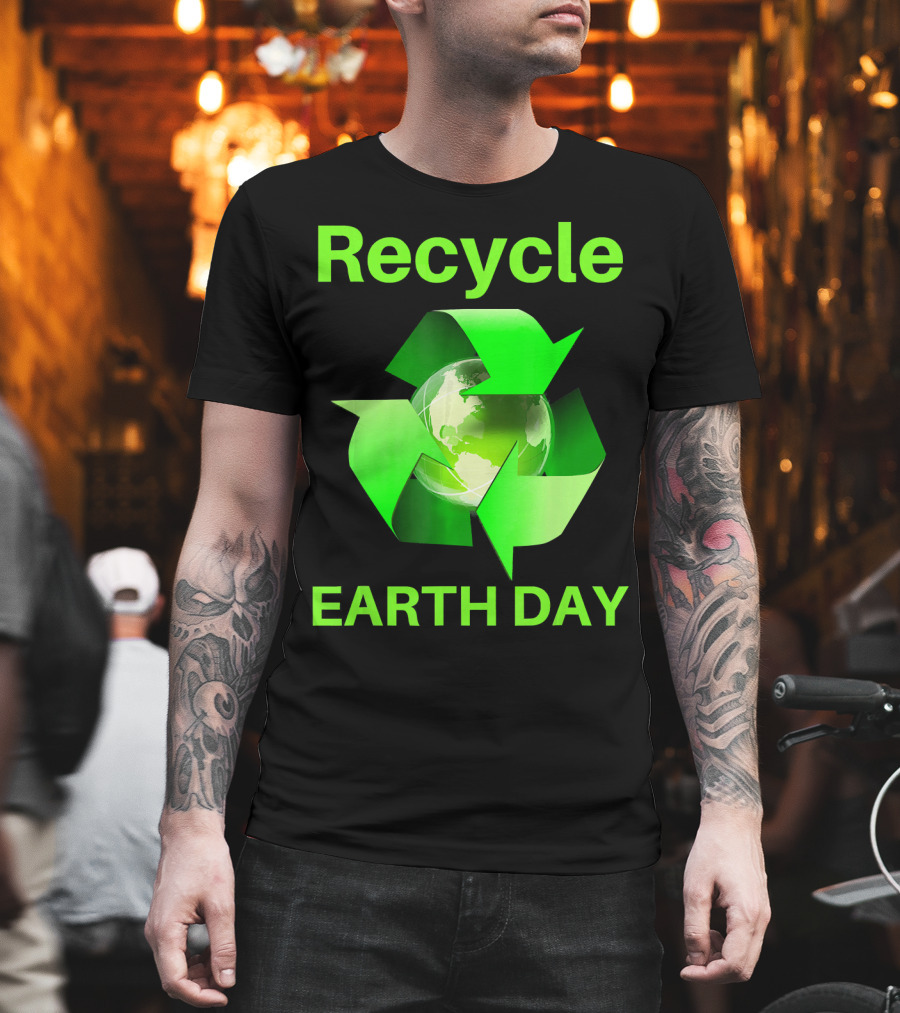 Recycle Earth Day Green Arrows Globe T-Shirt