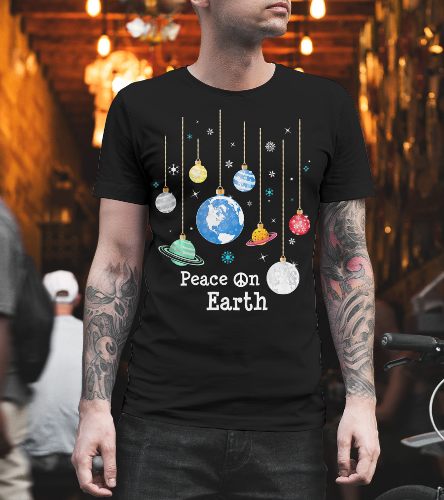 Peace On Earth Planets And Snowflakes Hanging Ornaments T-Shirt