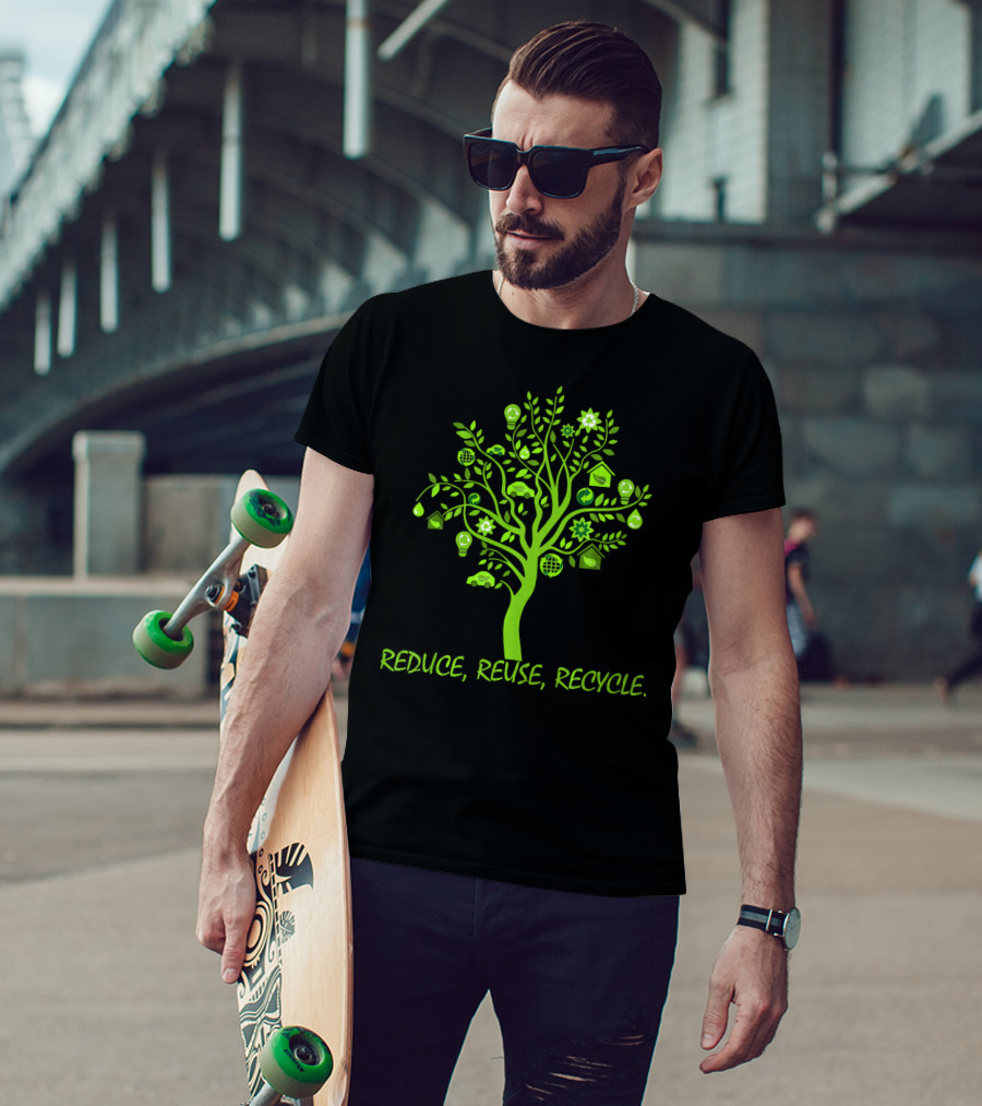 Reduce Reuse Recycle Earth Day Tree With Eco Icons T-Shirt