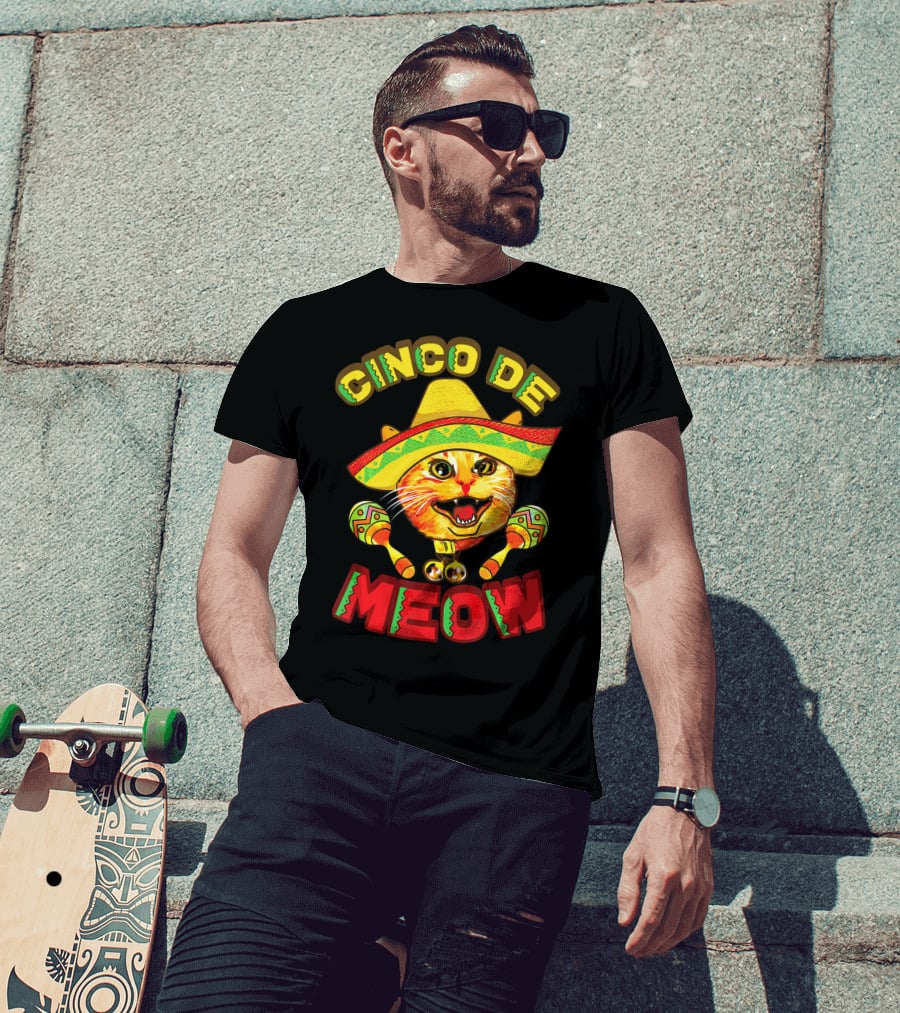 Cinco De Meow Cat With Sombrero And Maracas Fiesta T-Shirt