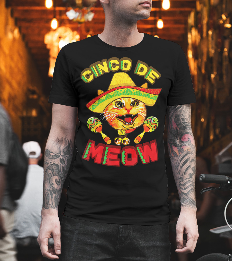 Cinco De Meow Cat With Sombrero and Maracas Fiesta T-Shirt