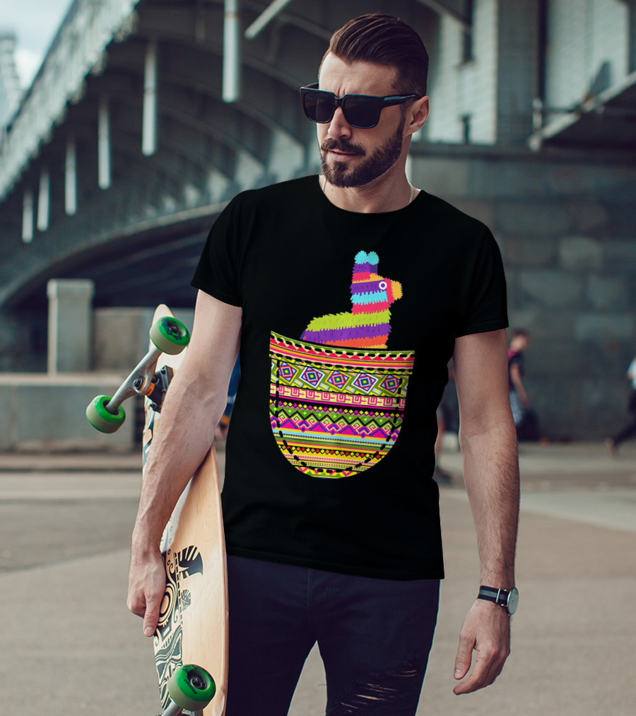 Mexican Pinata Pocket Cinco De Mayo Fiesta Colorful T-Shirt