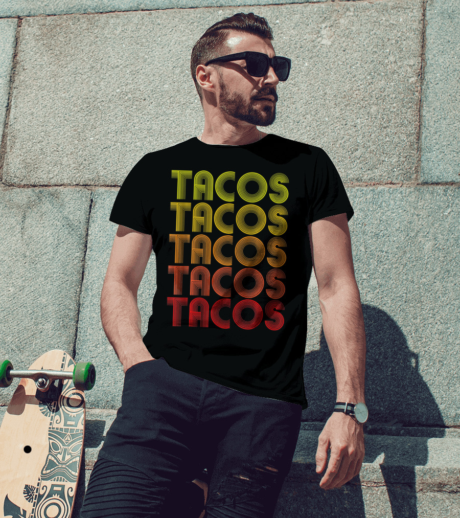 Vintage Tacos Lover Cinco De Mayo Retro Lines T-Shirt