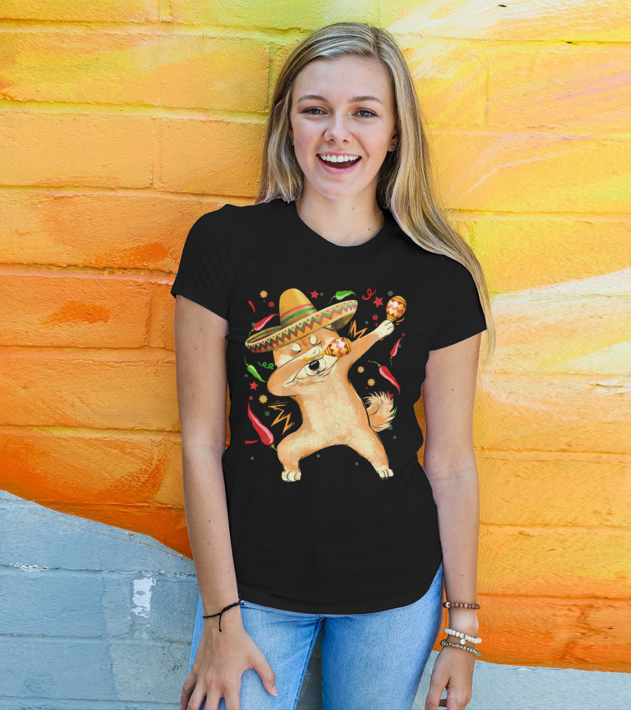 Dabbing Shiba Inu Sombrero Maracas Cinco De Mayo Celebration Dog T-Shirt