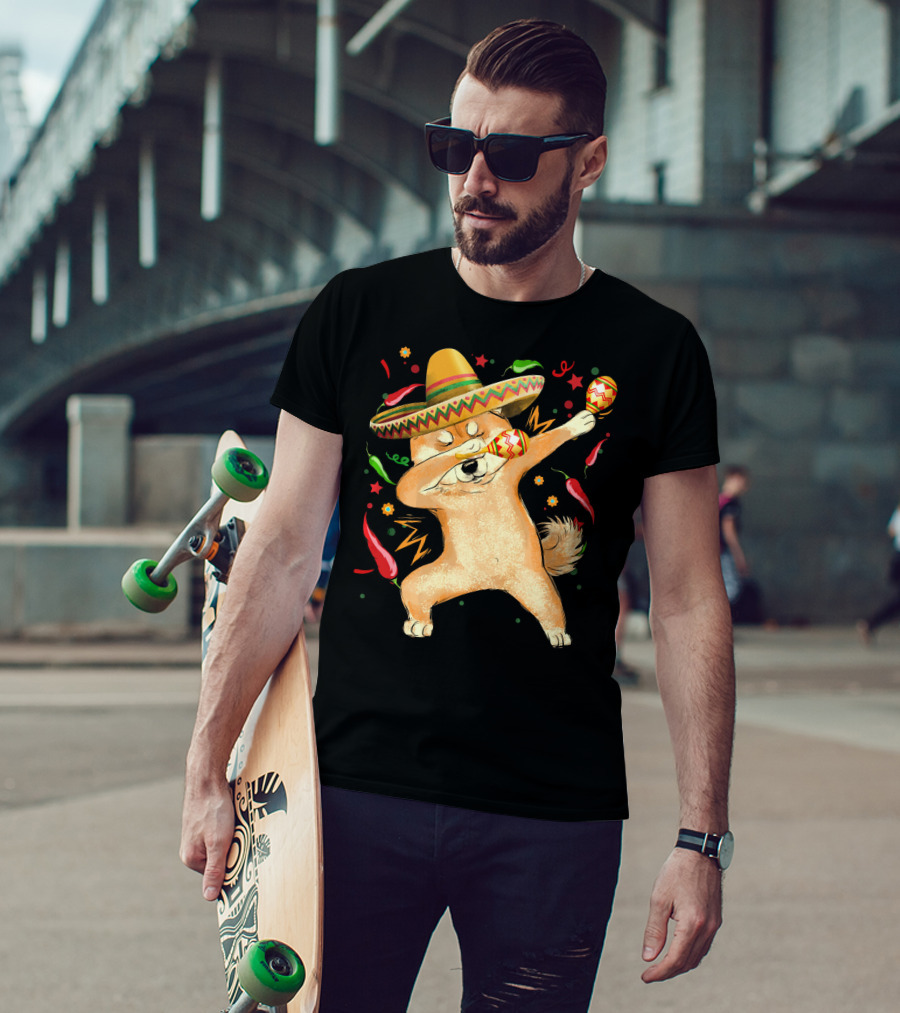 Dabbing Shiba Inu Sombrero Maracas Cinco De Mayo Celebration Dog T-Shirt