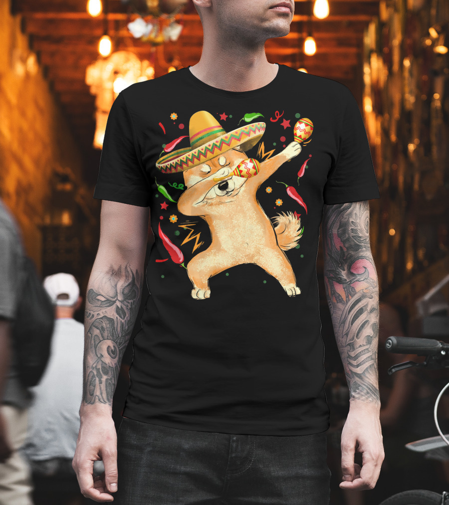 Dabbing Shiba Inu Sombrero Maracas Cinco De Mayo Celebration Dog T-Shirt