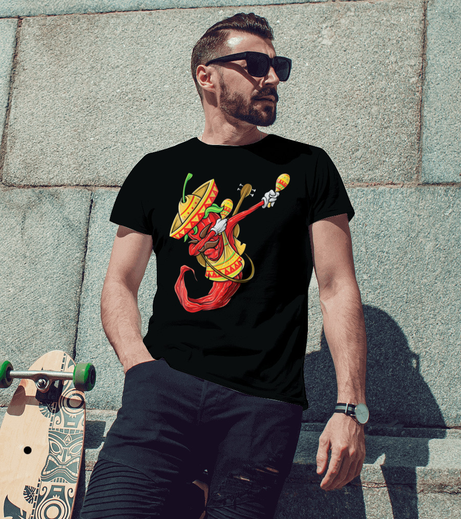 Cinco De Mayo Dabbing Chili Pepper With Sombrero And Maracas T-Shirt