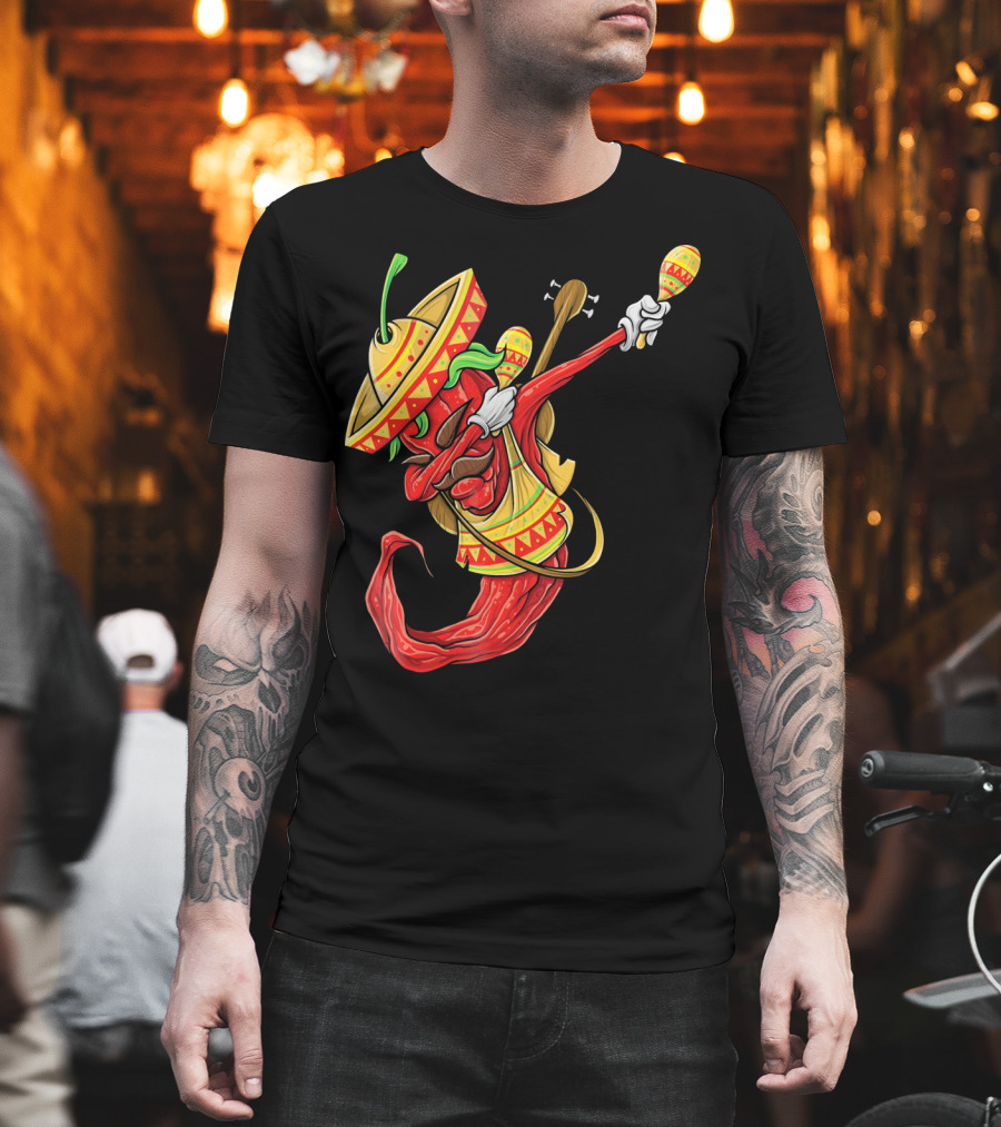 Cinco De Mayo Dabbing Chili Pepper With Sombrero and Maracas T-Shirt