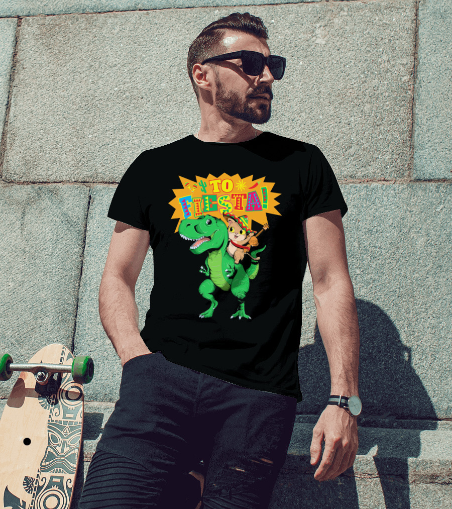 Cinco De Mayo Fiesta Cat Riding Dinosaur T-Shirt