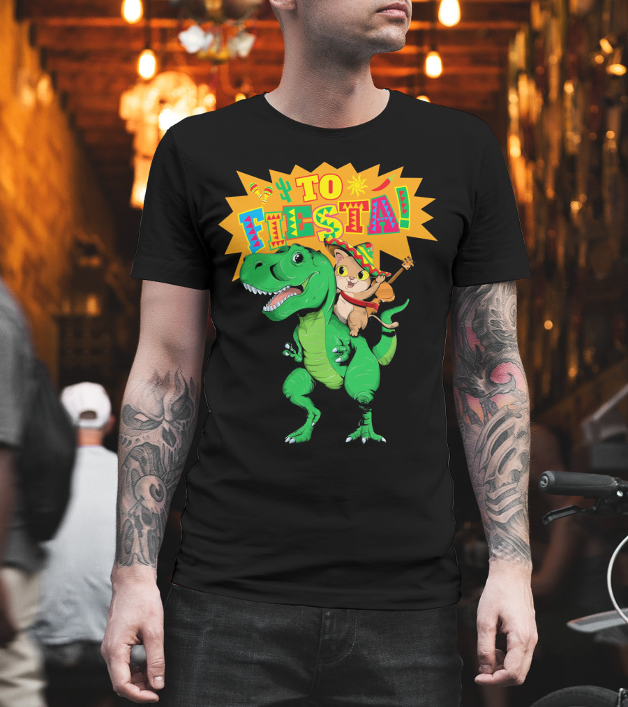 Cinco de Mayo Fiesta Cat Riding Dinosaur T-Shirt