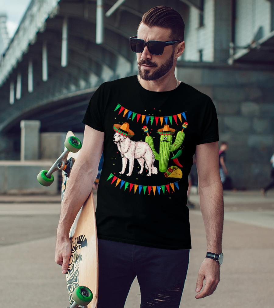 Sombrero Kuvasz Dog Mexican Fiesta With Cactus And Taco Cinco De Mayo T-Shirt