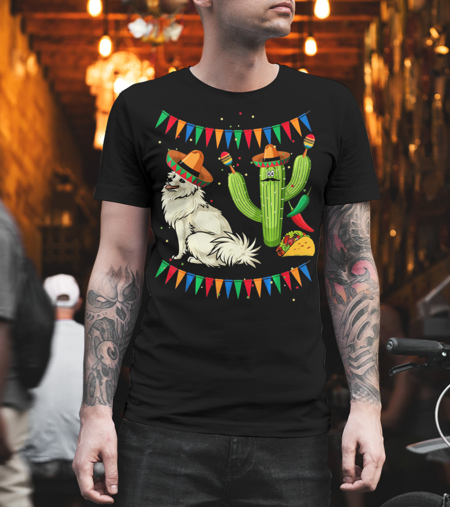 Sombrero American Eskimo Dog Mexico Cactus Fiesta Taco Peppers T-Shirt