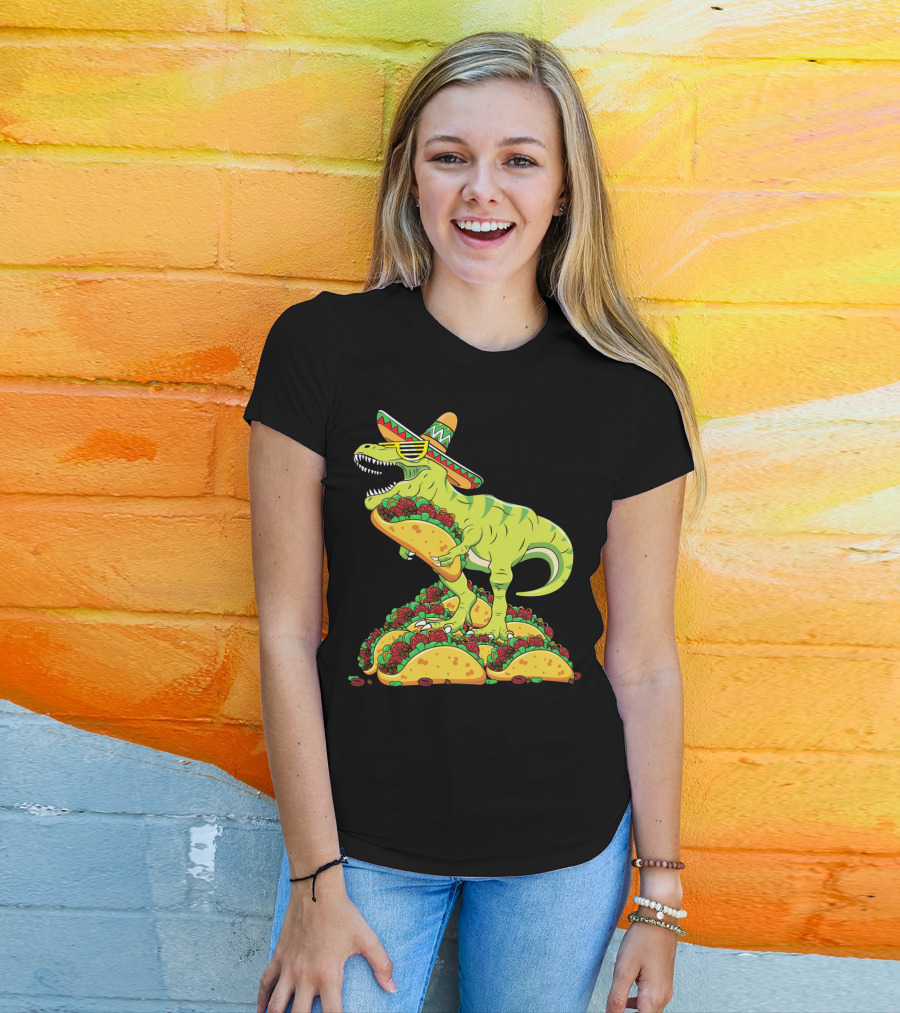 T Rex Sombrero Sunglasses Taco Cinco De Mayo Kids Boy T-Shirt