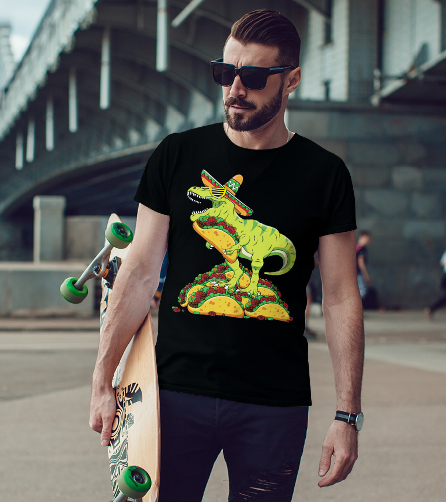 T Rex Sombrero Sunglasses Taco Cinco De Mayo Kids Boy T-Shirt