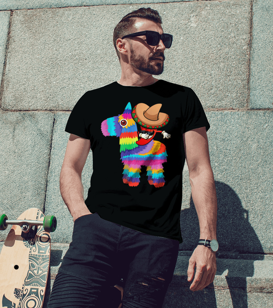 Dabbing Chili Pepper Piñata Cinco Sombrero Fun T-Shirt