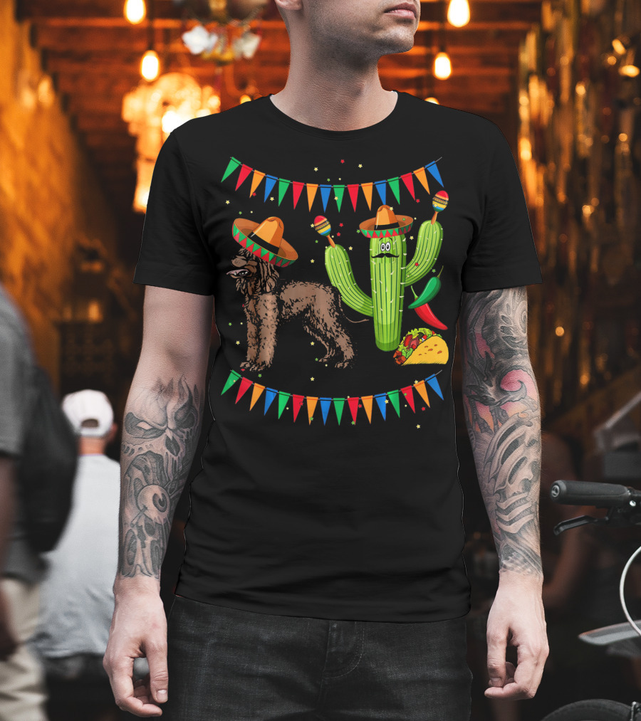 Sombrero Irish Water Spaniel With Fiesta Cactus And Taco Celebration Mexico T-Shirt