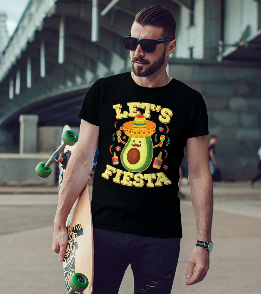 Let's Fiesta Avocado Sombrero Maracas Cinco De Mayo T-Shirt